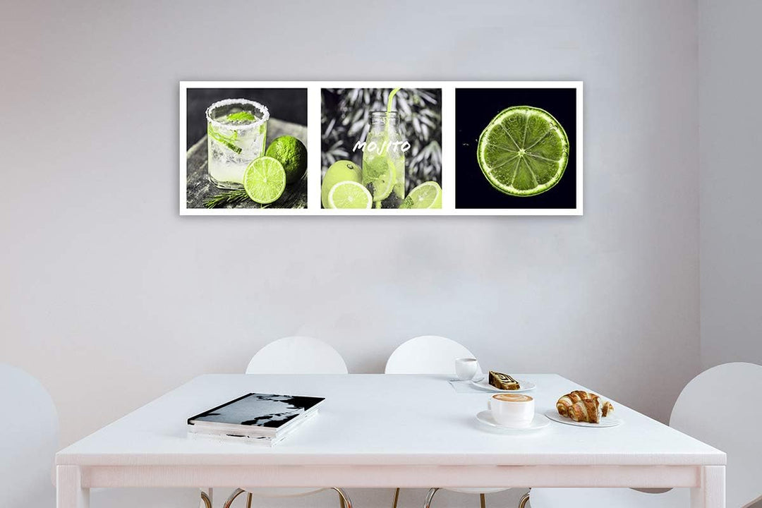 Leinwandbild XXL Echte Limette Wandbild Kunst Drink Spruch Küche Grün 150x50 cm Leinwandbild 150x50