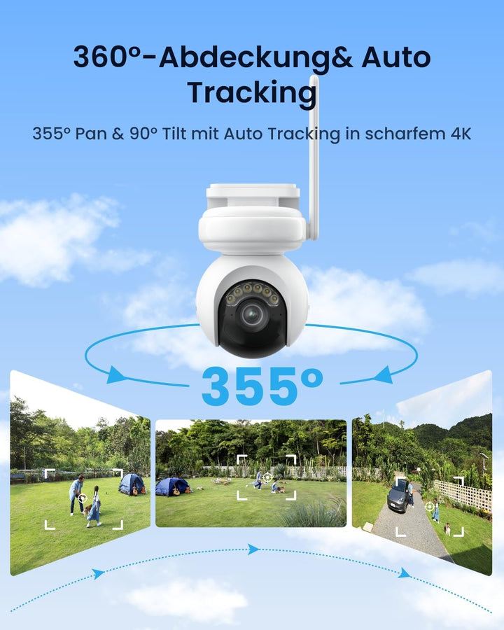 Reolink Altas PT Ultra, Erste 4K Solar Überwachungskamera Aussen Akku mit Daueraufzeichnung, Auto-Tr