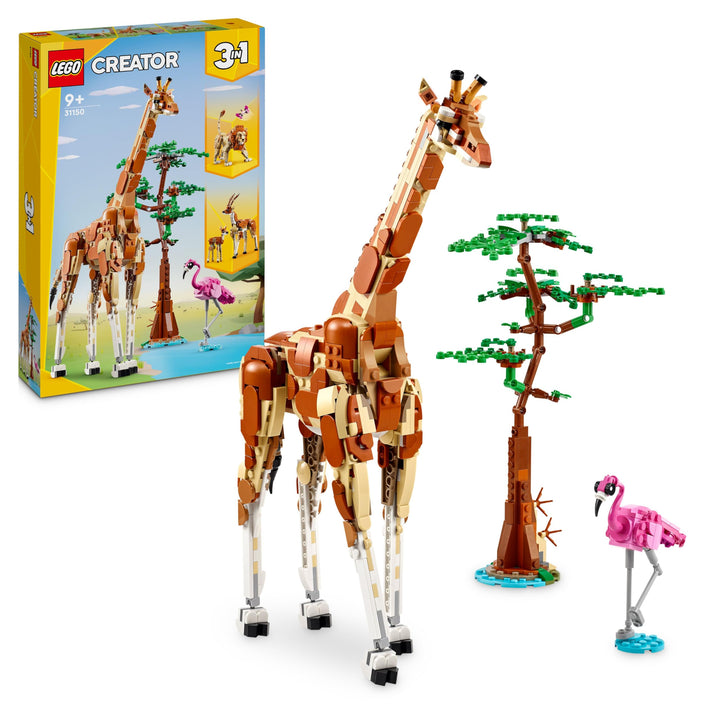 LEGO Creator 3in1 Tiersafari, Kreativ-Set mit Tierfiguren, 3 Baumöglichkeiten: Spielzeug-Giraffe, Ga