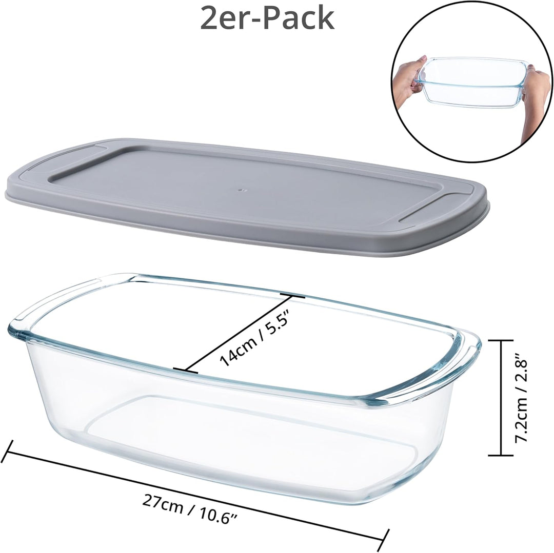 Winter Shore 2er-Pack 1,8 l Glas Auflaufform mit Deckel Ofenfest - Grosse Antihaft-Kastenform Brot m