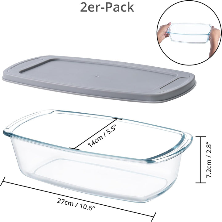 Winter Shore 2er-Pack 1,8 l Glas Auflaufform mit Deckel Ofenfest - Grosse Antihaft-Kastenform Brot m