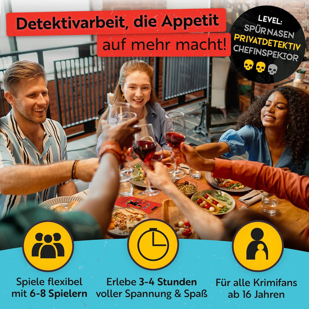 Gourmet Criminelle® Krimidinner für zuhause | 6 bis 8 Personen | Mysteriöser Mordfall für Deine Dinn