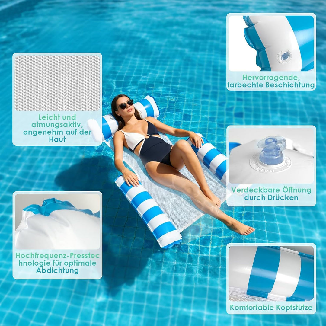 2 Stück Luftmatratze Pool, 4-in-1 Wasserhängematte mit Rückenlehne und Armlehnen, Schwimmsitz, Pools