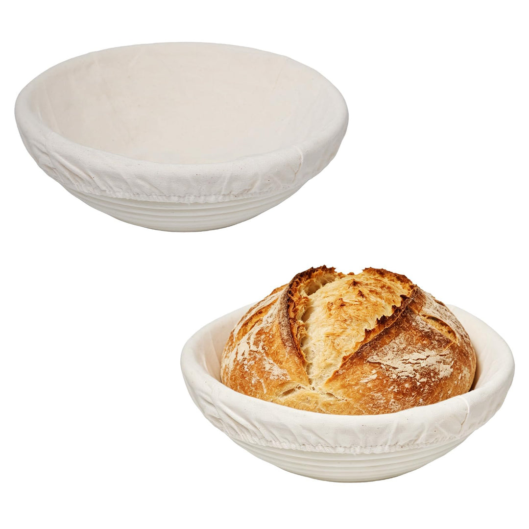 2 Stück Gärkörbchen 25cm Rund Gärkörbchen mit Leinen-Einsätzen | Sauerteig Gärkorb Brot für 700-1000