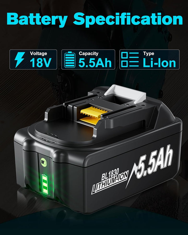 2 X 5.5Ah 18v Akku mit Ladegerät Ersatzakku für makita Akku BL1860B BL1830 BL1830B BL1840 BL1850 BL1