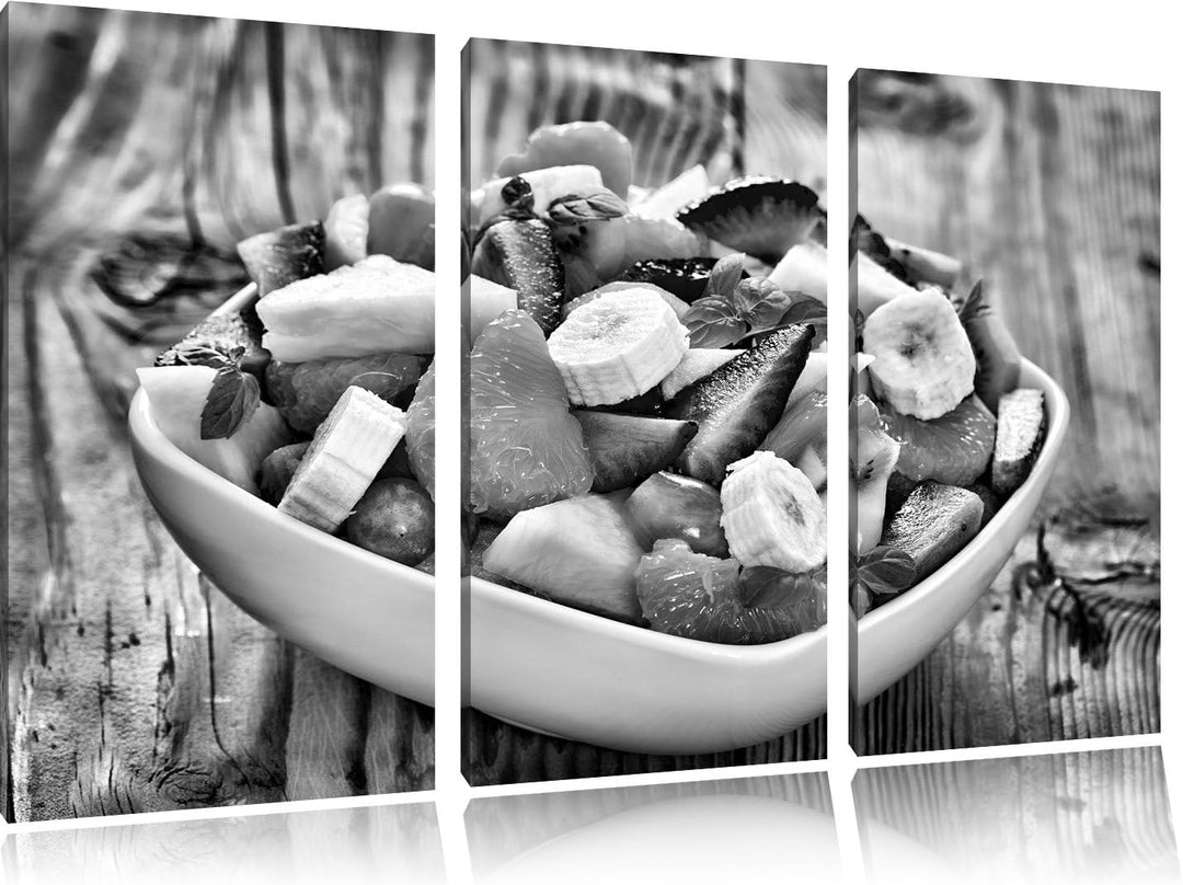 Pixxprint Obstsalat als Leinwandbild/Grösse: 3 Teilig (120x80) cm/Wandbild/Kunstdruck/fertig bespann
