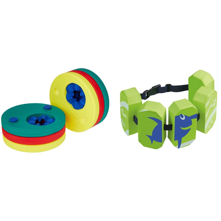 Delphin -Schwimmscheiben, rot-gelb-grün, 4291, bis 60 kg Bundle mit Schwimmgürtel Sealife, grün, Bun