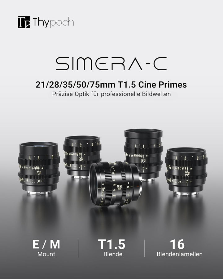 Thypoch Simera-C 35mm T1.5 M-Mount Objektiv, Cine Weitwinkel für Vollformat APS-C, Lichtstarkes Foto