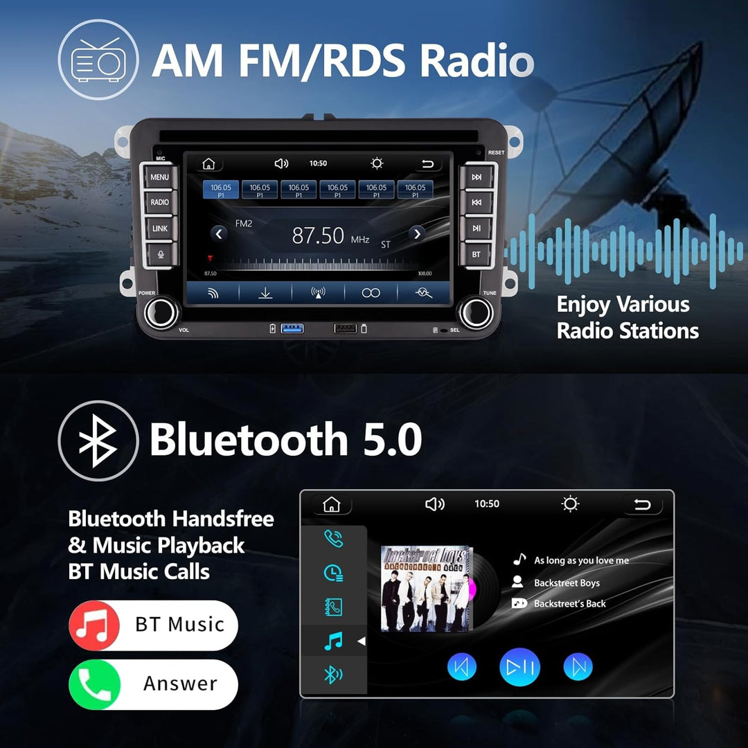 HLLECARMO VW Autoradio mit 7 Zoll Bildschirm Kompatibel mit Wireless CarPlay & Android Auto für VW G