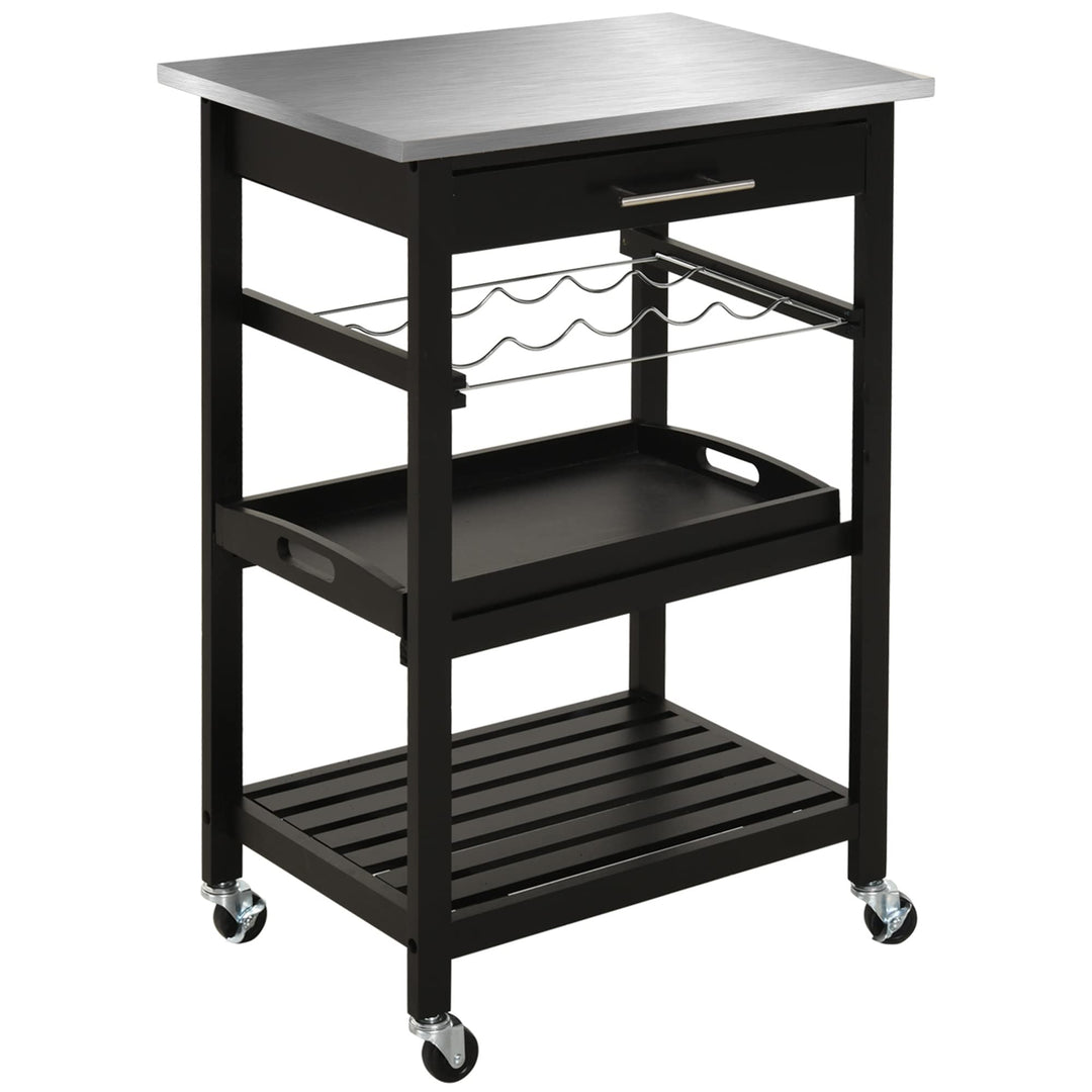 HOMCOM Servierwagen Küchenwagen Rolltisch mit Flaschenregal 60L x 40l x 85H cm Edelstahlplatte. Schw