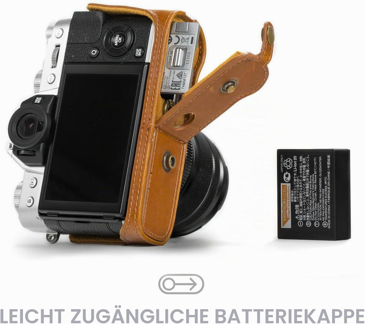MegaGear MG578 Ever Ready Leder Kameratasche mit Trageriemen kompatibel mit Fujifilm X-T30, X-T20 (1