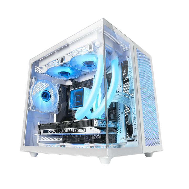 Mars Gaming MC-NOVAM Weiss, Custom MicroATX Compact Gehäuse, Dual Window Durchgehend Gehärtetes Glas