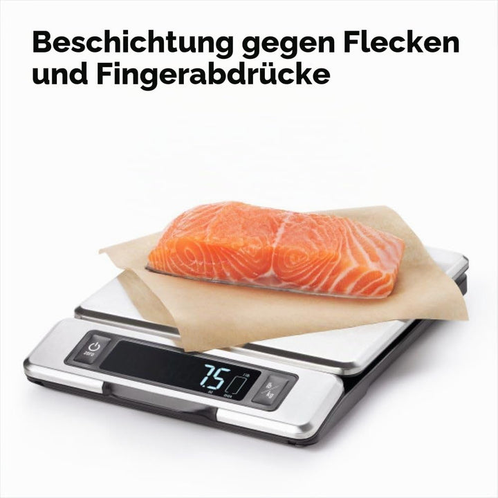 OXO Good Grips 5 kg Edelstahl-Küchenwaage:Ausziehbares Display für schattenfreie Anzeige+Leicht able