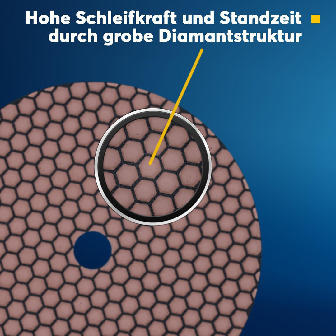 EDW Diamant-Schleifpad Set 9 teilig, D=100mm Trocken, Klettaufnahme, Naturstein, Fliesen, Feinsteinz