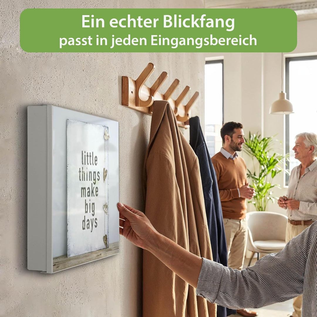 banjado® Grosser Schlüsselkasten Glas/Schlüsselbox 30cm x 30cm mit 50 Haken - Motiv Little Things/Sc