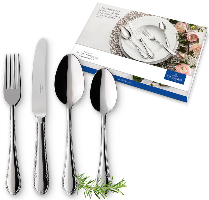 Villeroy & Boch - Mademoiselle Besteckset 24-teilig Silber, Spülmaschinenfest, Besteck Set für 6 Per