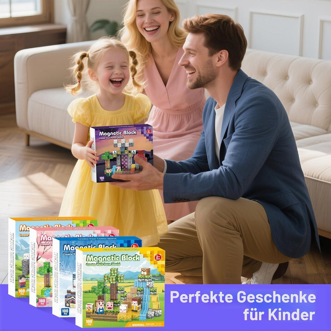 Magnetische Bausteine 100 PCS, Magnetbausteine für 3+ Jahr, Magnetic Blocks Spielzeug-Sets für Kinde