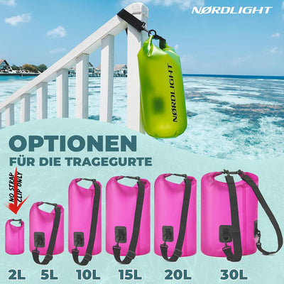 Nordlight Dry Bag wasserdichte Tasche - 2l 5l 10l 15l 20l 30l Liter | Wasserfester Packsack Seesack