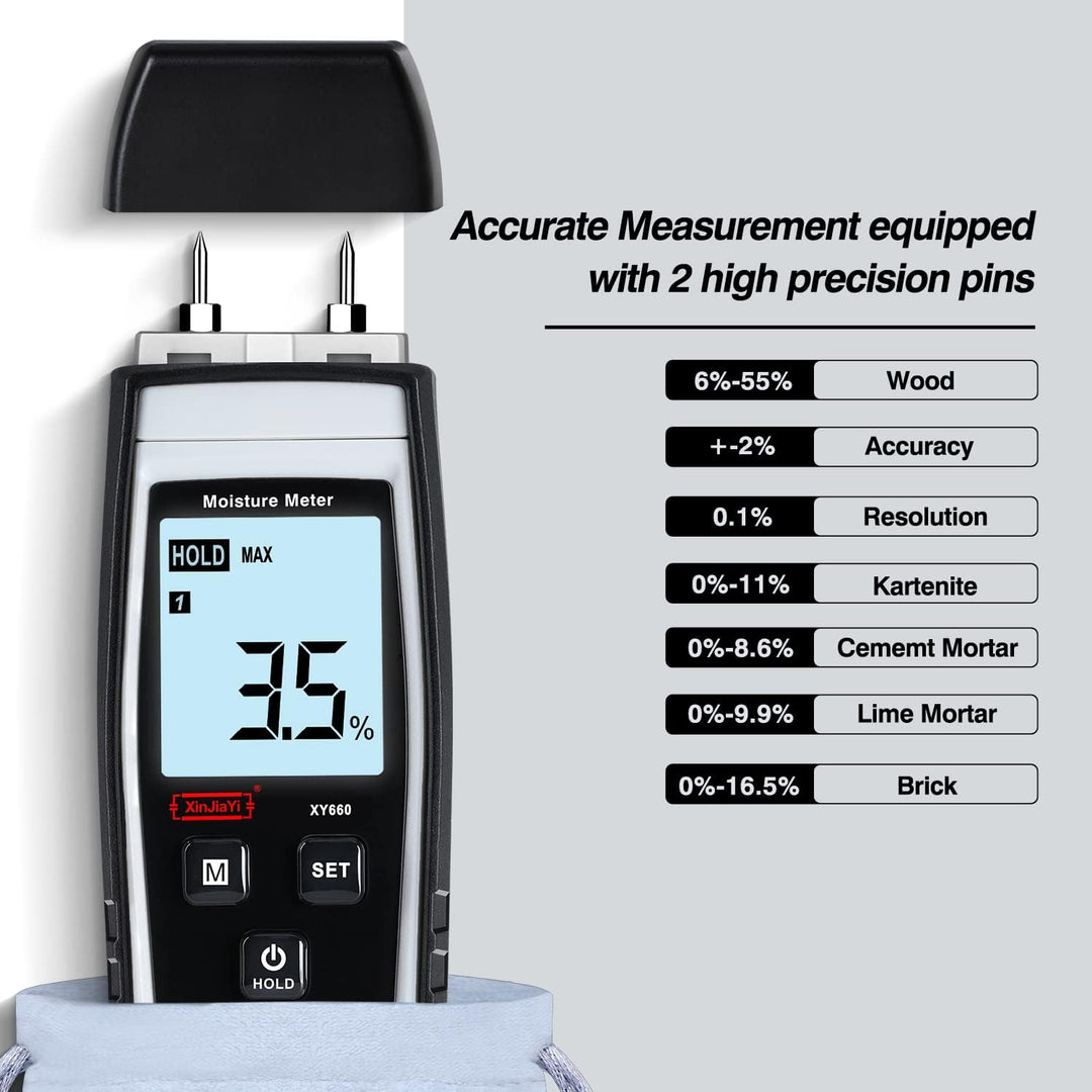 XinJiaYi Digitaler holzfeuchtemessgerät, 8-in-1 Feuchtigkeitsmessgerät Wand, Holzfeuchtemesser für B