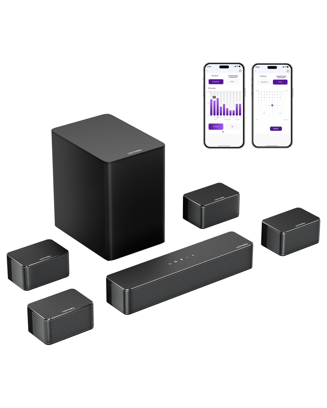 ULTIMEA 7.1ch Soundbar, Virtuelle Surround Sound System für TV, App-Steuerung, 4 kabelgebundene Surr