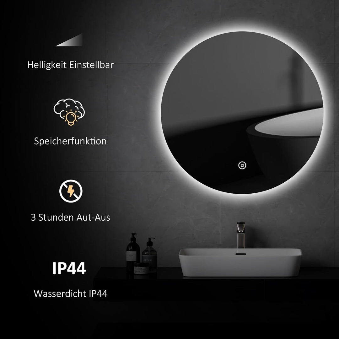 EMKE LED Badspiegel Rund 70cm Durchmesser Spiegel mit Beleuchtung Dimmbar kaltweisses Licht Badezimm