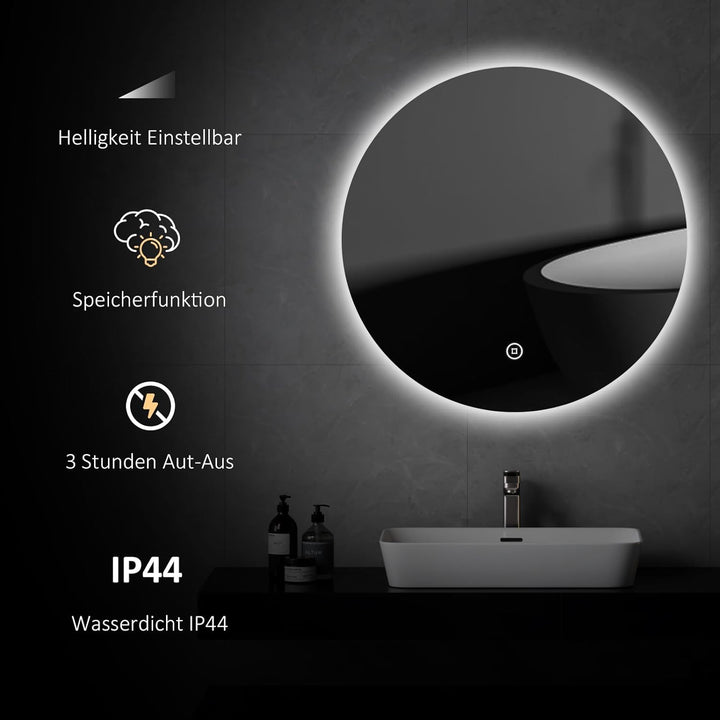 EMKE LED Badspiegel Rund 70cm Durchmesser Spiegel mit Beleuchtung Dimmbar kaltweisses Licht Badezimm