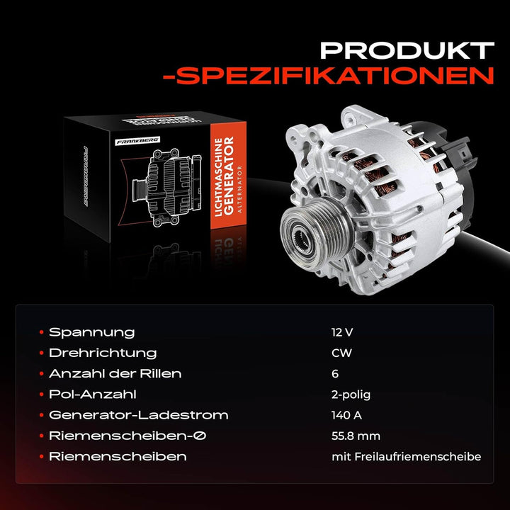 Frankberg Alternator Lichtmaschine Generator Kompatibel mit Ibiza IV 1.2TDi 2010-2012 Fabia II 1.2TD