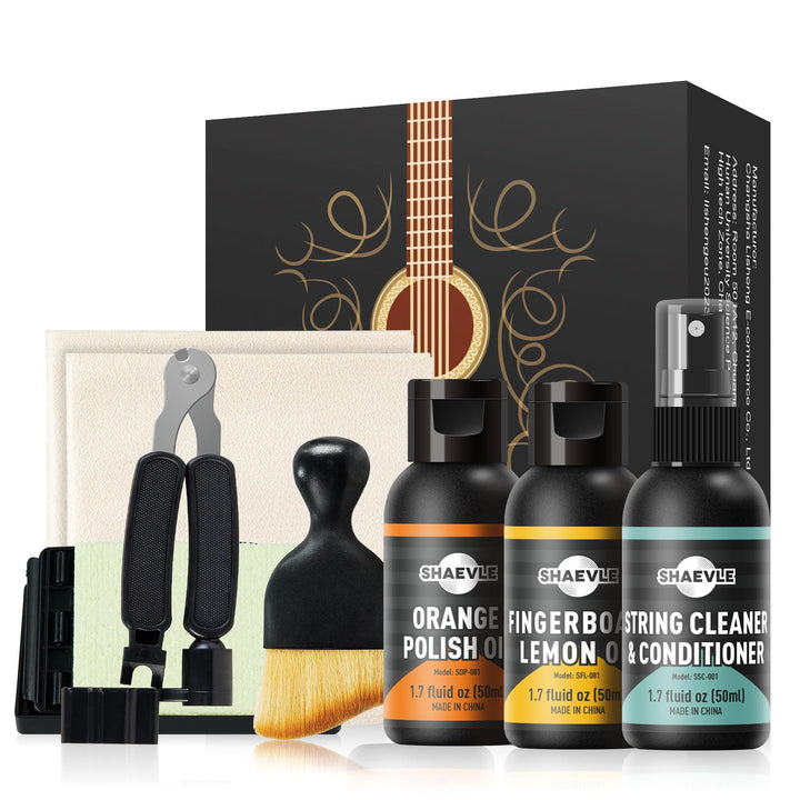 Akustikgitarre Reinigungsset, ALL IN ONE Gitarren-Pflegeset INKL. Gitarrenpolitur, Griffbrett-Zitron