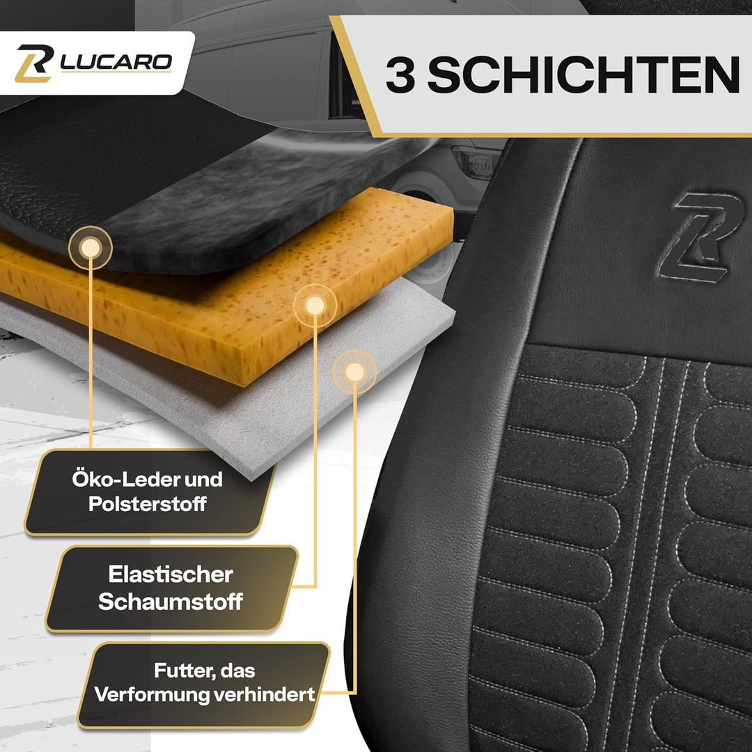 LUCARO Sitzbezüge Auto Set Tornado für enault Renault Master 4, Nissan Interstar 3 Schwarz Rückenleh