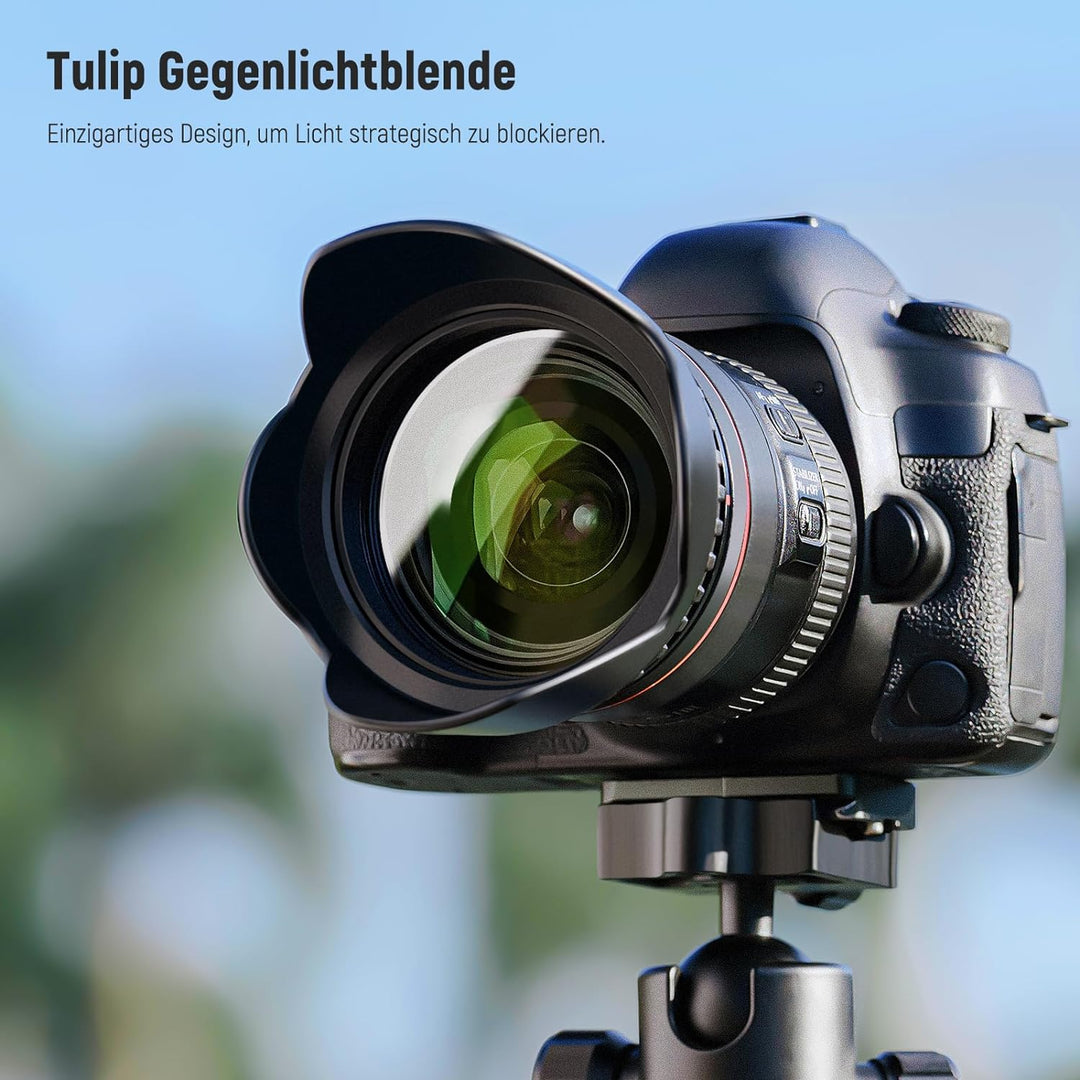 NEEWER 49mm ND Filter Set UV CPL(Polfilter) FLD ND2 ND4 ND8 Graufilter Gegenlichtblende und Objektiv