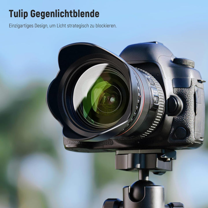NEEWER 72mm ND Filter Set UV CPL(Polfilter) FLD ND2 ND4 ND8 Graufilter Gegenlichtblende und Objektiv