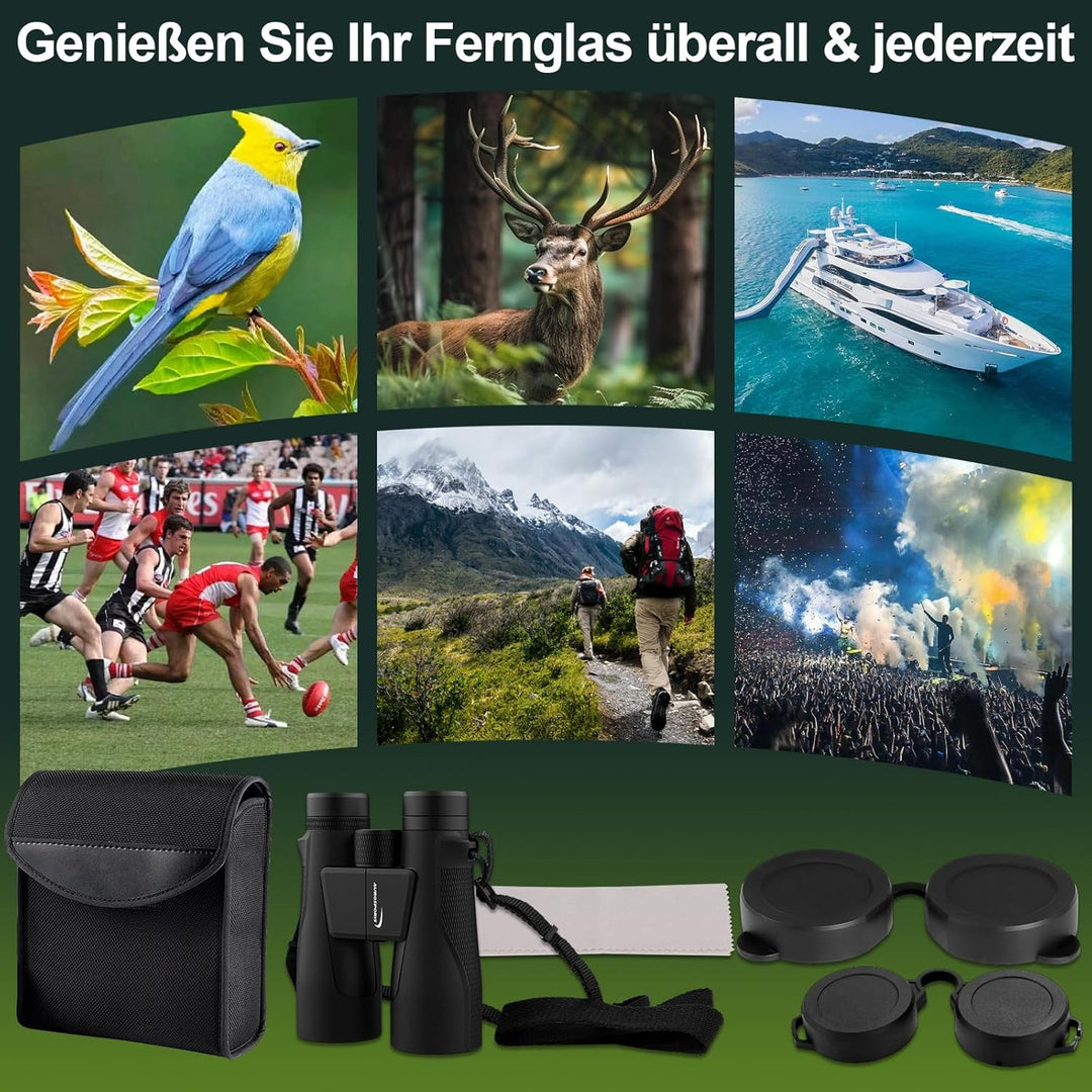 15x56 HD Fernglas Erwachsene - Aurosports Large View Fernglas mit klaren Low Light Vision - Leichtge