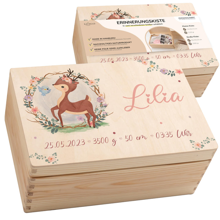 KIDSMOOD - Erinnerungsbox Baby, personalisierte Holzkiste mit Deckel, Ideal zur Aufbewahrung von Eri