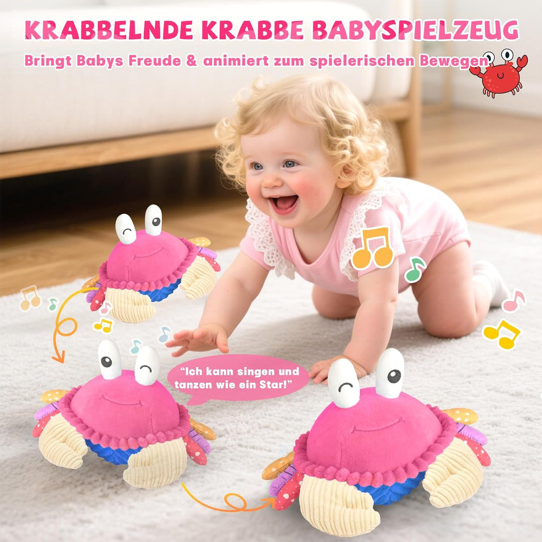 Krabbe Baby Spielzeug 6 7 8 9 10 12 Monate, Musikalische Krabbelspielzeug, Crawling Crab Tummy Time