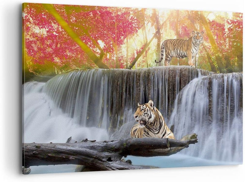 Bilder auf Leinwand 100x70cm Leinwandbild Tiger natur tier paradies Gross Wanddeko Bild Schlafzimmer