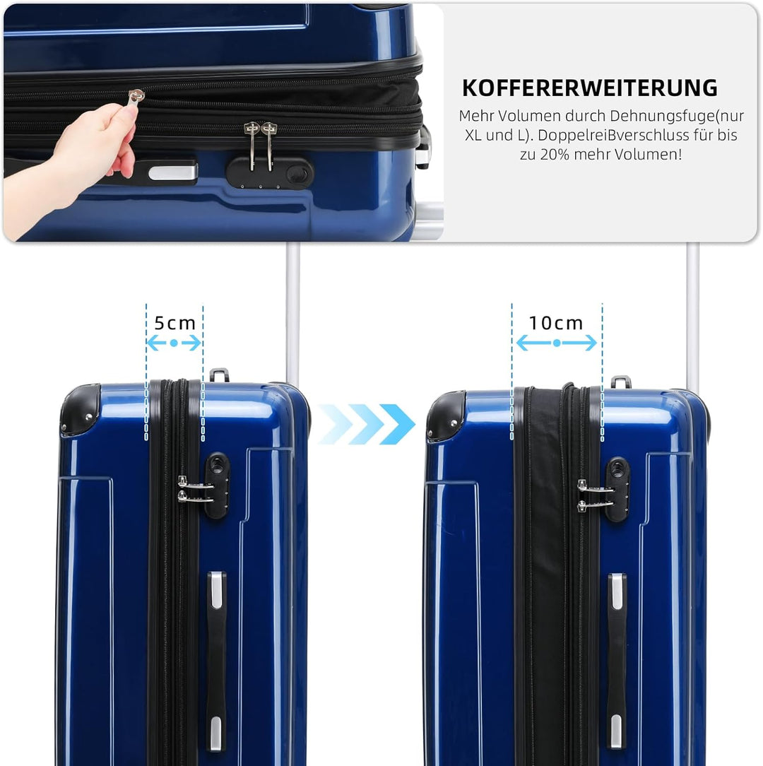 BEIBYE Hartschalen Koffer Trolley Rollkoffer Reisekoffer 4 Zwillingsrollen Polycabonat (Blau, 76cm -