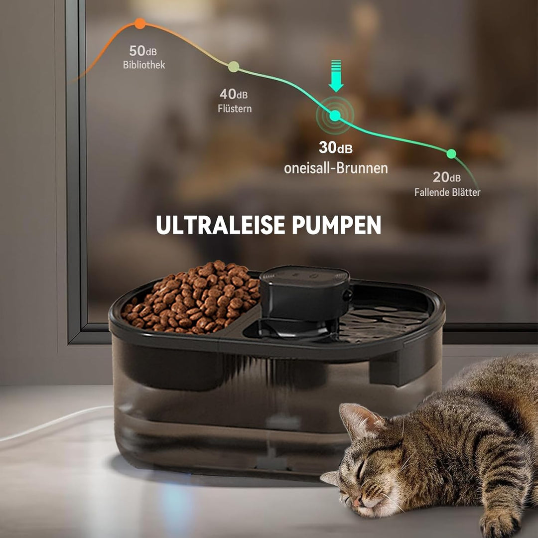 Automatischer Trinkbrunnen für Katze,Katzenbrunnen Kabellos mit Bewegungsmelder,Trink- und Fütterung