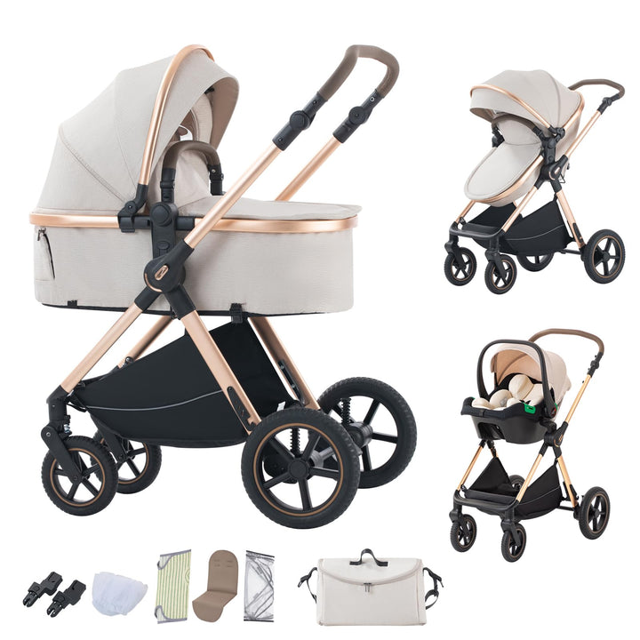 BEBBY Kombikinderwagen 3 in 1 Reisesysteme Standardkinderwagen Kinderwagen Buggy Neugeborener Tragba