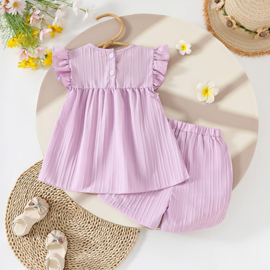 Kleinkind Baby Mädchen Kleidung Blumen Rüschen T-Shirts Tops Shorts Süsse Sommer Kleidung Sets 9-12