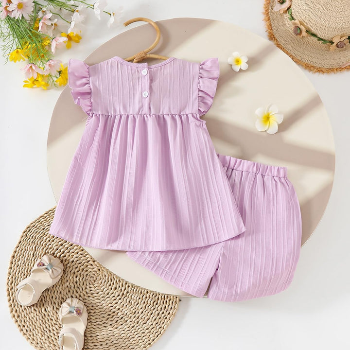 Kleinkind Baby Mädchen Kleidung Blumen Rüschen T-Shirts Tops Shorts Süsse Sommer Kleidung Sets 9-12
