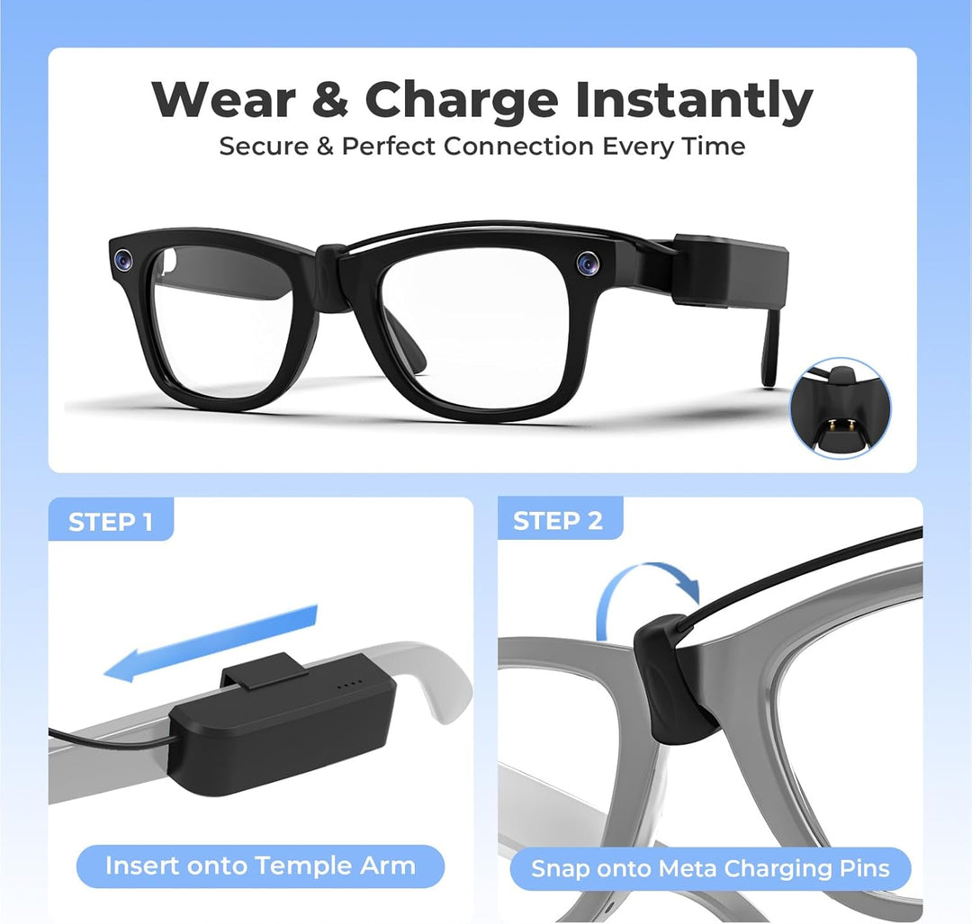 Premium Wearable Battery Pack Compatible with Ray-Ban Meta Smart Glasses, 16g Ultra-Lightweight Char