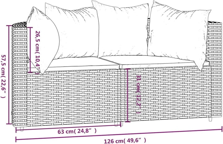 Yolola Poly-Rattan 2-Sitzer Balkonsofa | Balkonmöbel Kleiner Balkon | Gartensofa Set | Rattan Garten