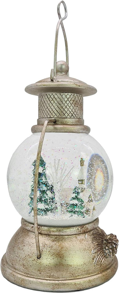 XL LED Schneekugel Weihnachten Laterne viele Melodien Glitzerkugel Winterwald Vintage