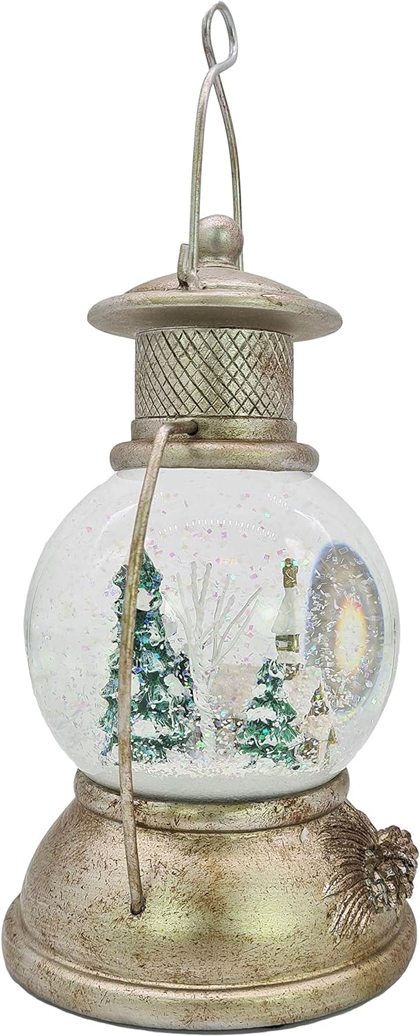 XL LED Schneekugel Weihnachten Laterne viele Melodien Glitzerkugel Winterwald Vintage