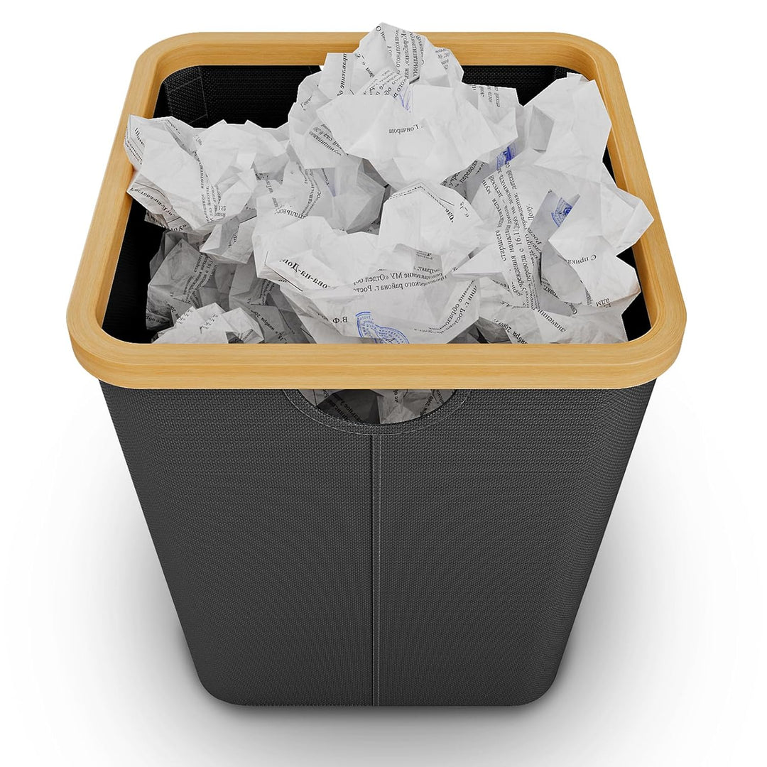 Papierkorb Büro aus Bambus - Mülleimer Büro aus Oxford-Stoff - Papiermülleimer Eckig - Papiereimer S