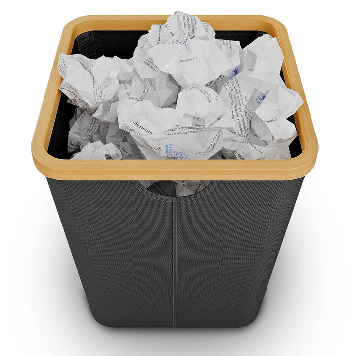 Papierkorb Büro aus Bambus - Mülleimer Büro aus Oxford-Stoff - Papiermülleimer Eckig - Papiereimer S
