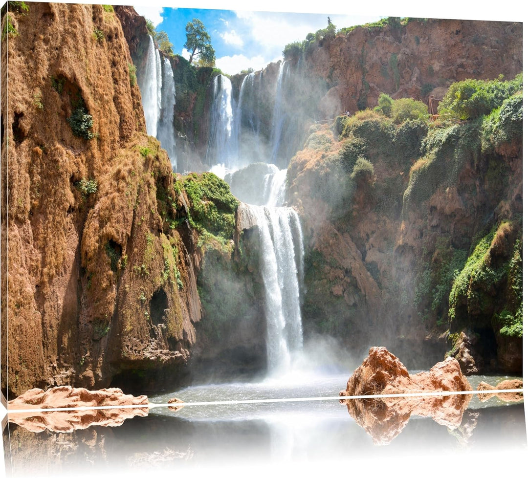 Spektakulärer Wasserfall Format: 100x70 auf Leinwand, XXL riesige Bilder fertig gerahmt mit Keilrahm