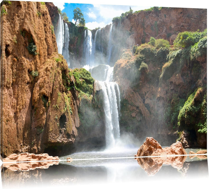 Spektakulärer Wasserfall Format: 100x70 auf Leinwand, XXL riesige Bilder fertig gerahmt mit Keilrahm