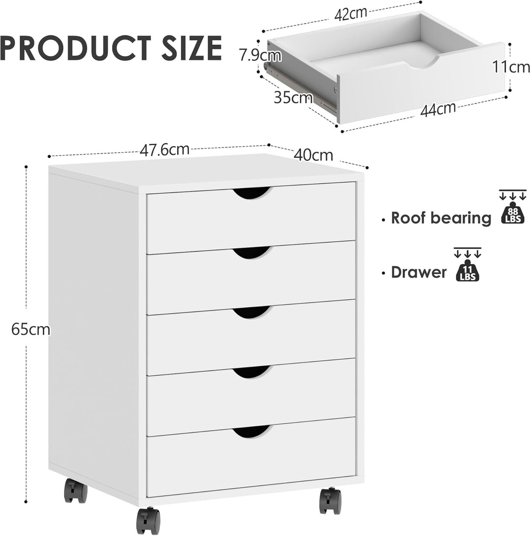 sogesfurniture Aktenschrank, Rollcontainer mit 5 Schubladen, Büroschrank, Schubladenschrank, Kommode