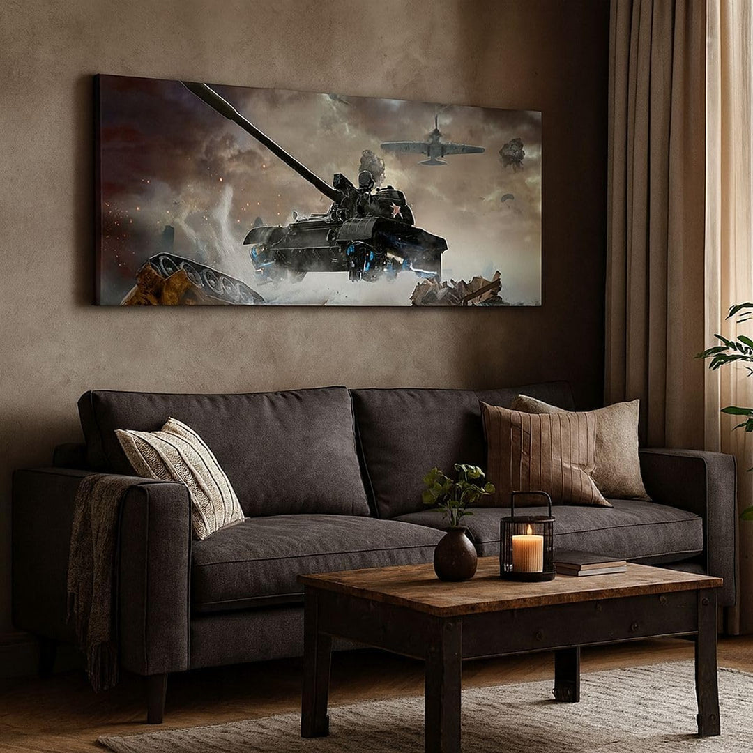 Wandbilder Dekoration Wohnzimmer Krieg Panzer Airplain Schlacht Panorama Bilder auf Leinwand 120x50c